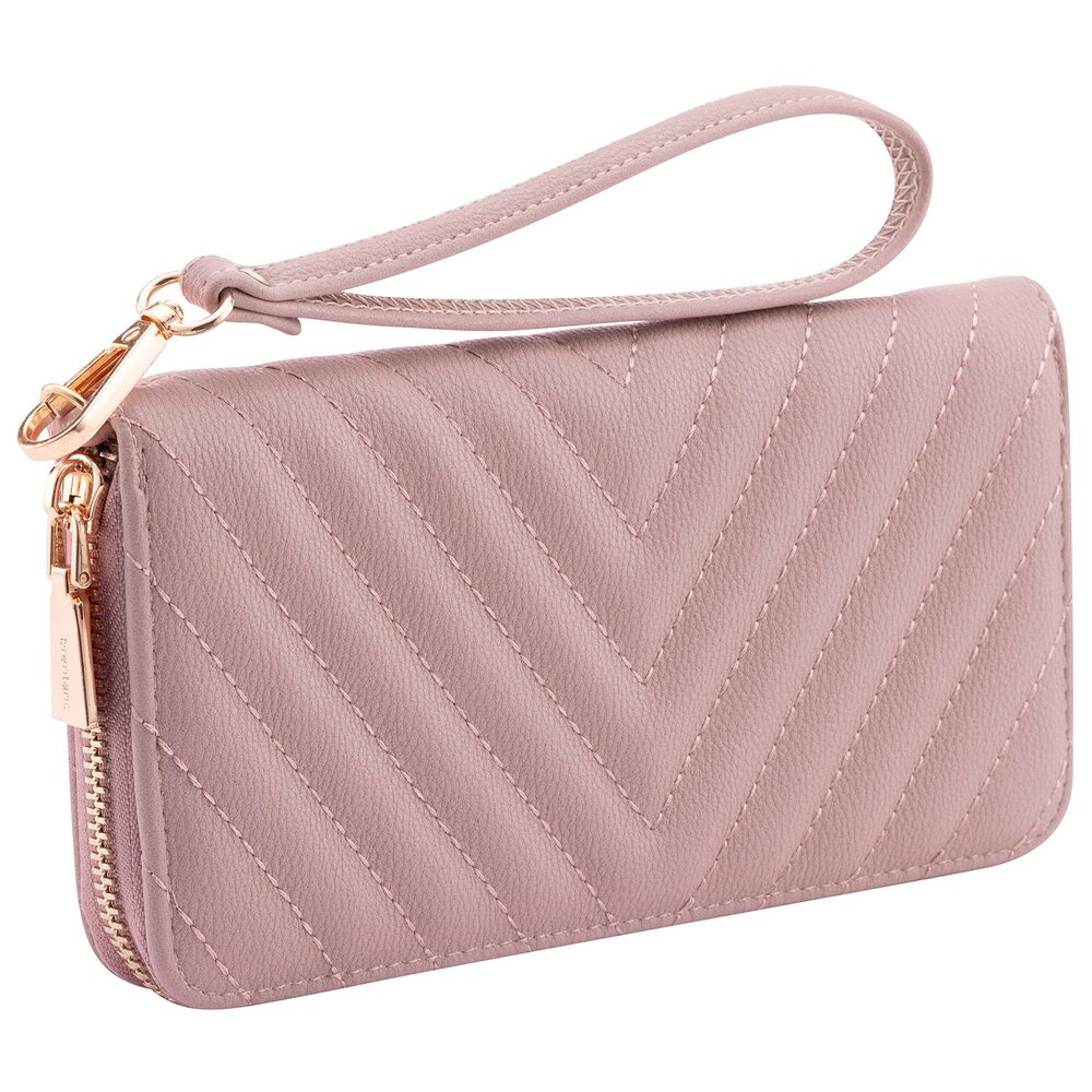 1740 Brentano Vegan Leather Slim Single-Zipper Chevron Embroidered Wallet